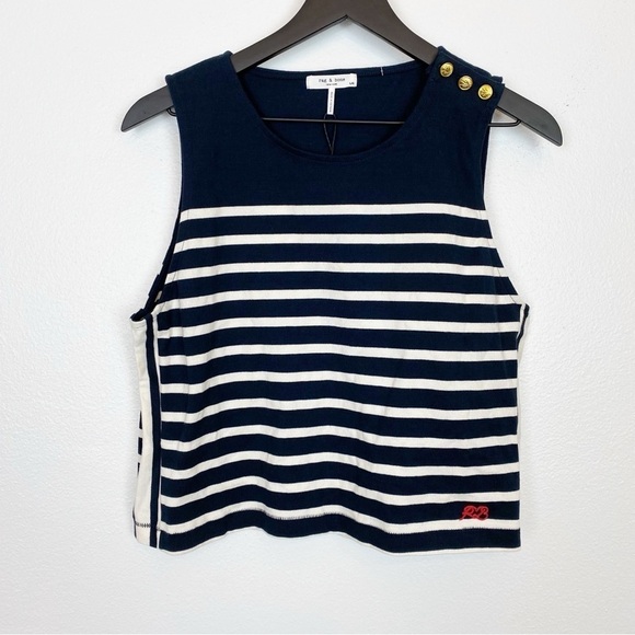 Rag & Bone Bardot Nautical Navy Striped Tank Top - Picture 6 of 9
